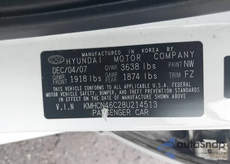 2008 Hyundai Accent Gls from USA, damaged, VIN KMHCN46C28U214513